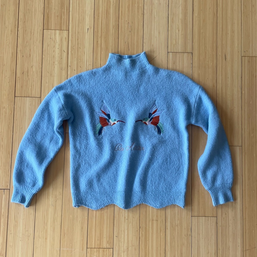 Blue Embroidered Mock-Neck Sweater - Women